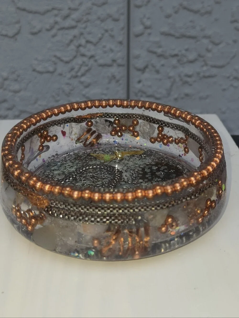 Orgonite Crystal Charging Dish Trinket Tray Copper Quartz & Resin EMF Protection